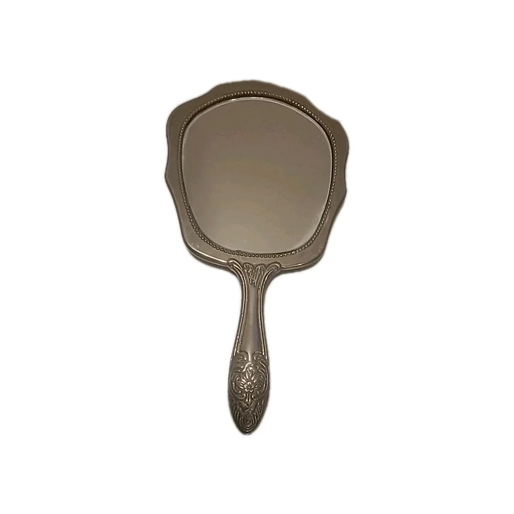 Vintage Silver Plate 4 Piece‎ Vanity Set Comb Brush Mirror And Glass Powder Con.